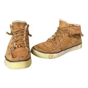 Little Girls Ugg Sneakers With Beads On Front Tan Colored US Size 5